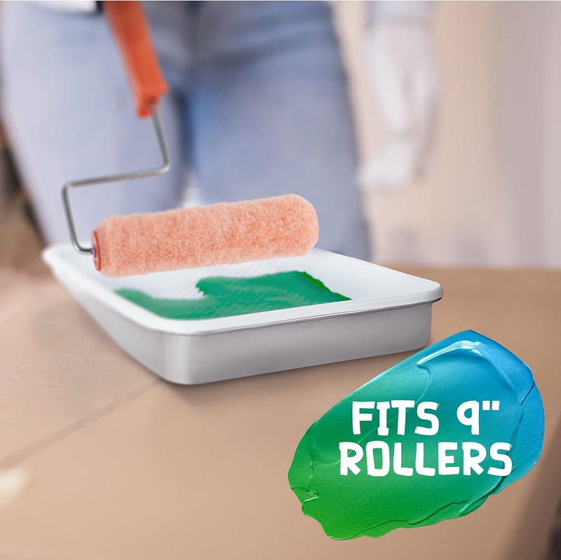 UNVERT Paint Tray and Liner Set, Set Includes 9" Reusable Metal Pans Tray & 10 Pack of 9" White Plastic Paint Liners, Paint Roller Trays, Set for Household or Construction Use - Image 3